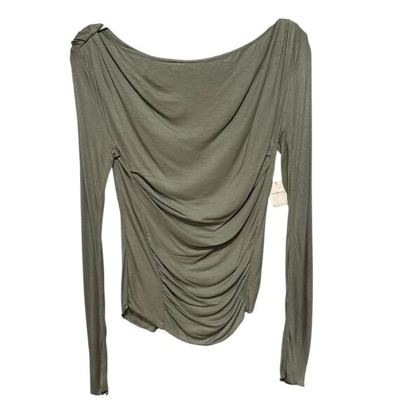 Revolve Free People Night We Met Long Sleeve Top Green Ribbed Ruched - Picture 3 of 7